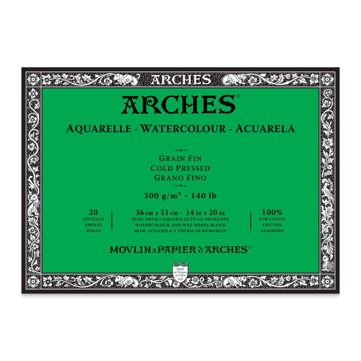 ARCHES WATER COLOUR BLOCK 20 SHEETS COLD PRESSED 300 GSM 100% COTTON 14" x 20" (1795063)