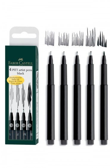 FABERCASTELL PITT ARTIST PEN  BLACK SET OF 4 (167100)