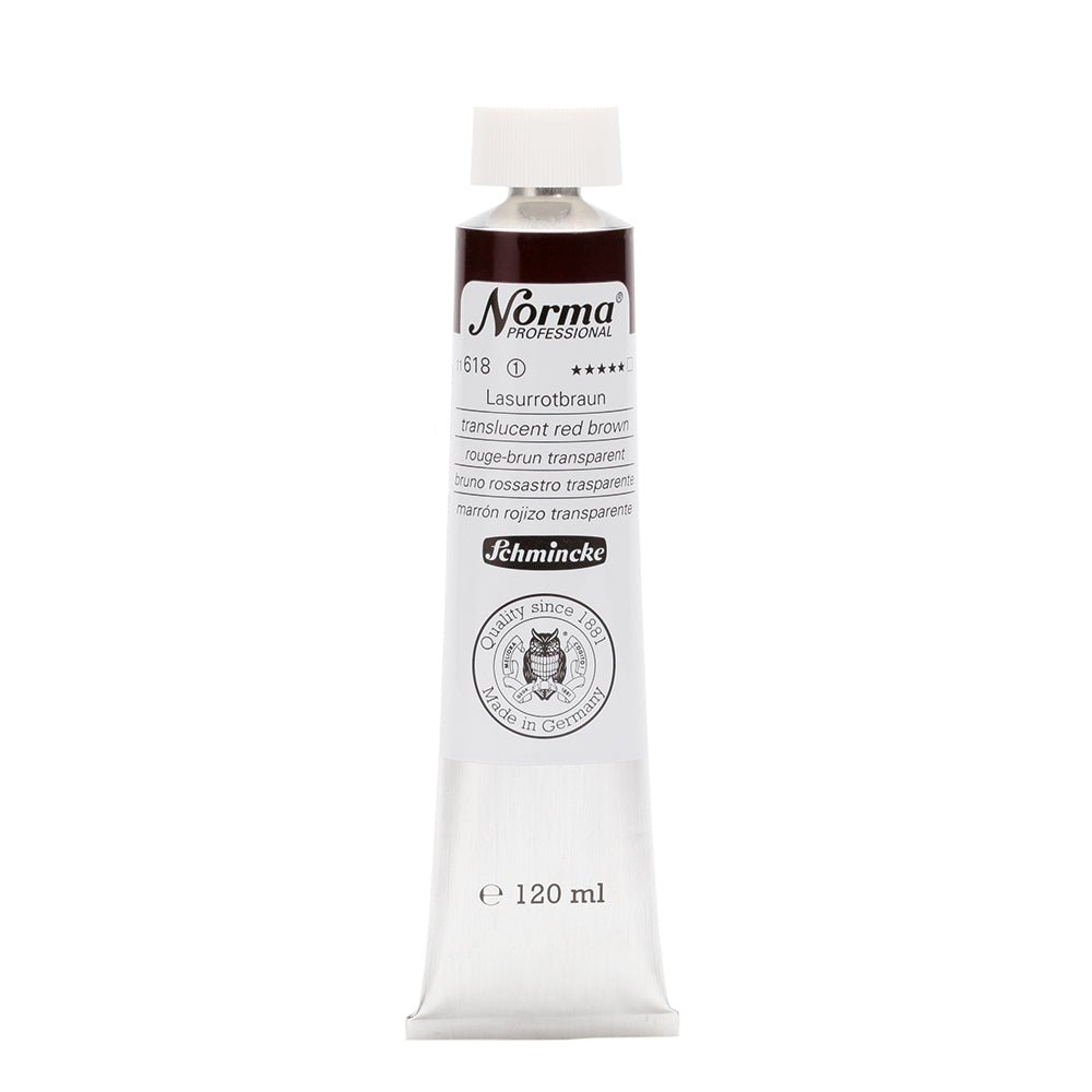 SCHMINCKE NORMA PROFESSIONAL OIL COLOUR 120 ML SR 1 TRANSLUCENT RED BROWN (618)