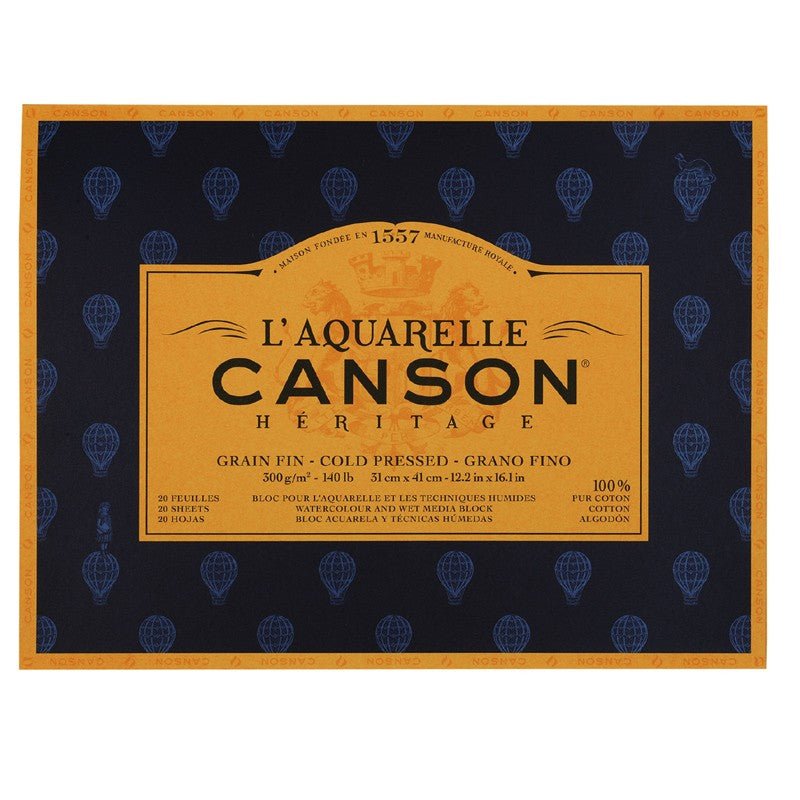 CANSON HERITAGE WATER COLOUR BLOCKS 20 SHEETS 4SG COLD PRESSED 300 GSM 100% COTTON 31 x 41 CM (100720004)