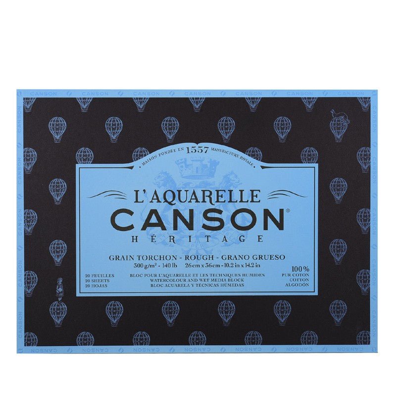 CANSON HERITAGE WATER COLOUR BLOCKS 20 SHEETS 4SG ROUGH 300 GSM 100% COTTON 26 x 36 CM (100720012)