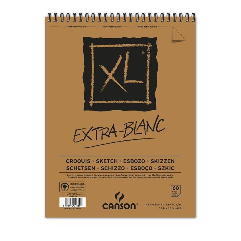 CANSON XL ALBUMS SPIRAL EXTRA WHITE 60 SHEETS 90 GSM A5 (200001869)
