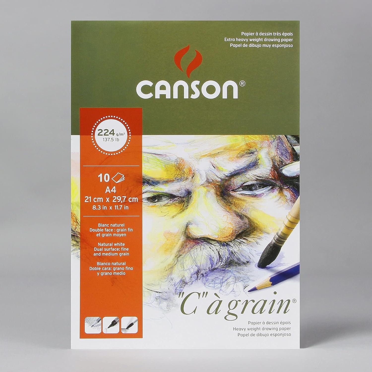 CANSON "C"A GRAIN DRAWING PAPER 224 GSM A4 PACK OF 10 SHEETS