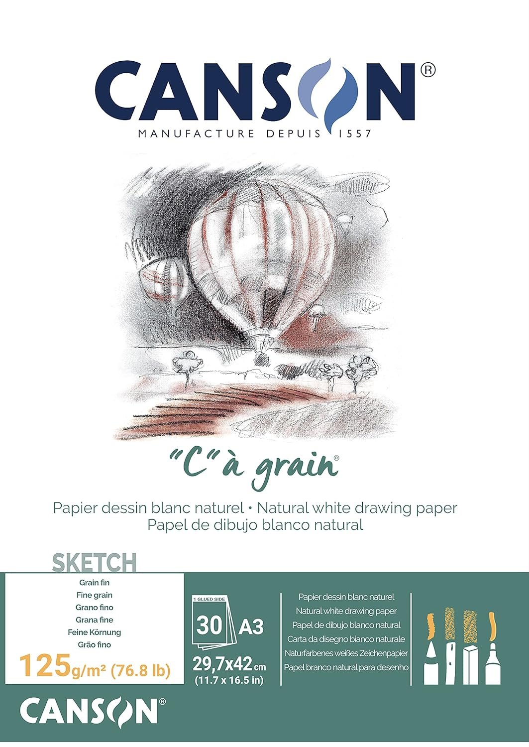 CANSON "C"A GRAIN DRAWING PAD 1SG 125 GSM A3 (400060607)