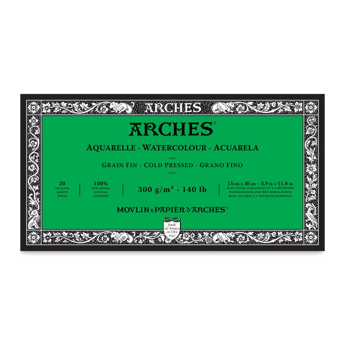 ARCHES WATER COLOUR BLOCK 20 SHEETS COLD PRESSED 300 GSM 100% COTTON 5.9" x 11.8" (1795057)