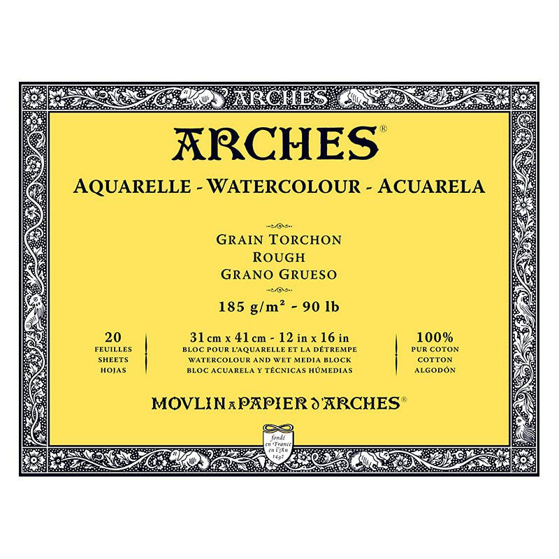 ARCHES WATER COLOUR BLOCK 20 SHEETS ROUGH 185 GSM 100% COTTON 12"x 16" (1795080)