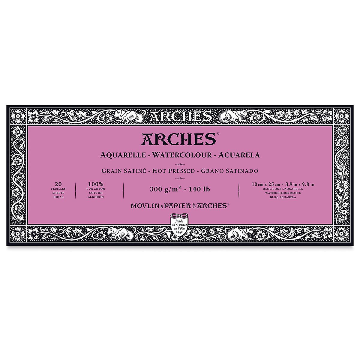 ARCHES WATER COLOUR BLOCK 20 SHEETS HOT PRESSED 300 GSM 100% COTTON 3.9" x 9.8" (1795068)