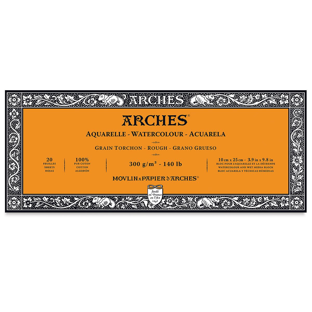 ARCHES WATER COLOUR BLOCK 20 SHEETS ROUGH 300 GSM 100% COTTON 3.9" x 9.8" (1795081)