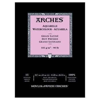 ARCHES WATER COLOUR PAD 15 SHEETS HOT PRESSED 185 GSM 100% COTTON 11.69" x 16.53" (1795222)