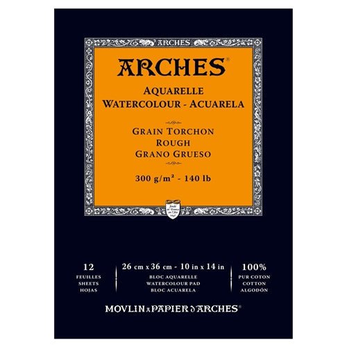 ARCHES WATER COLOUR PAD 12 SHEETS ROUGH 300 GSM 100% COTTON 10" x 14" (1795103)