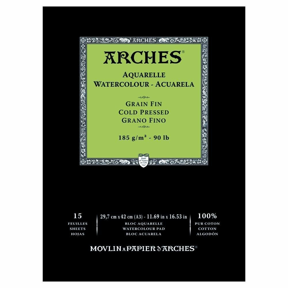 ARCHES WATER COLOUR PAD 15 SHEETS COLD PRESSED 185 GSM 100% COTTON 11.69" x 16.53" (1795219)