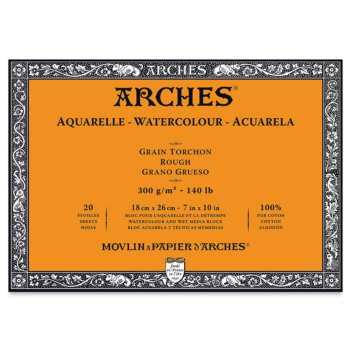 ARCHES WATER COLOUR BLOCK 20 SHEETS ROUGH 300 GSM 100% COTTON 7" x 10' (1795083)