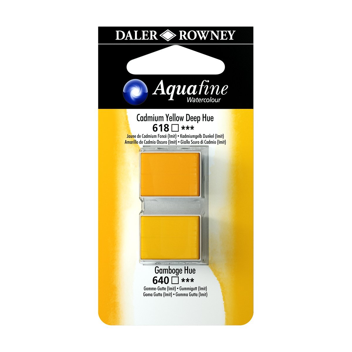 DALER & ROWNEY AQUAFINE 2 PC 1/2 PAN  CAD YELLOW DEEP HUE/GANBOGE HUE SET OF 2 (002)