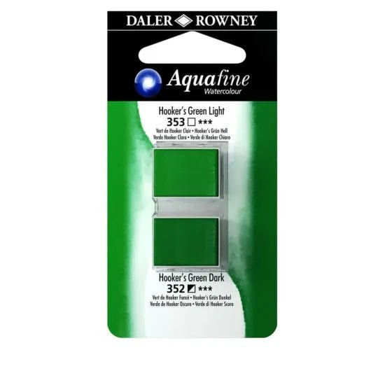 DALER & ROWNEY AQUAFINE 2 PC 1/2 PAN  HOOKERS GREEN LIGHT/HOOKERS GREEN DARK SET OF 2 (015)
