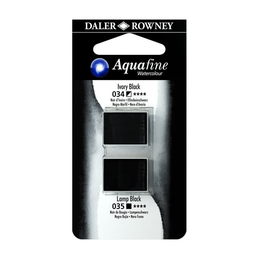 DALER & ROWNEY AQUAFINE 2 PC 1/2 PAN  IVORY BLACK/LAMP BLACK SET OF 2 (022)