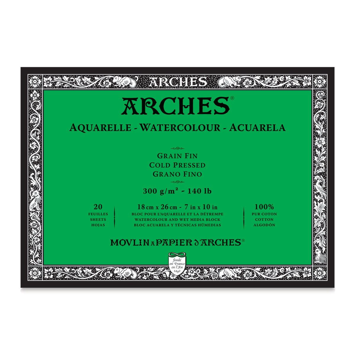 ARCHES WATER COLOUR BLOCK 20 SHEETS COLD PRESSED 300 GSM 100% COTTON 7" x 10' (1795058)