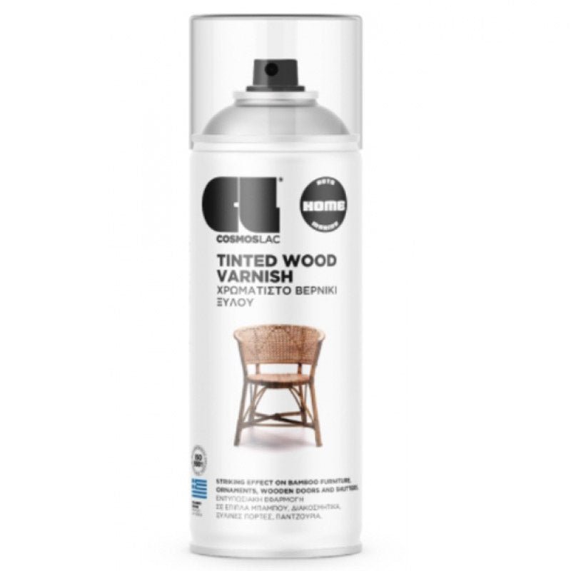 COSMOS ACRYLIC SPRAY PAINT 400 ML TINTED WOOD VARNISH TEAK N607