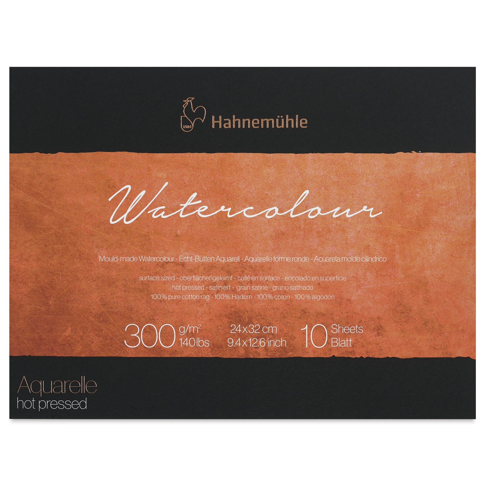 HAHNEMUHLE COLLECTION WATER COLOUR PAD 300 GSM 100% COTTON HOT PRESSED 24 X 32 CM 10 SHEETS (10625150)