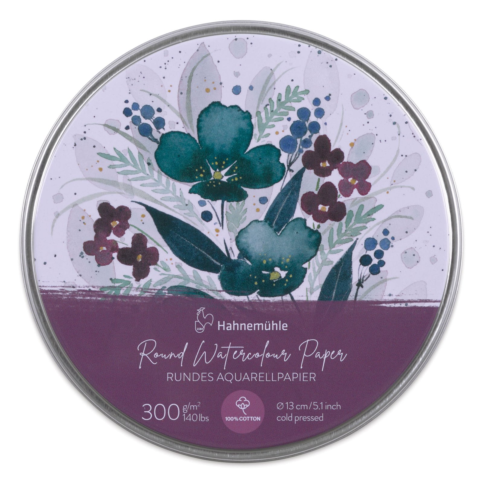 HAHNEMUHLE EXPRESSION WATER COLOUR PAD 300 GSM 100% COTTON COLD PRESSED METAL BOX 13 CM ROUND PAPER 30 SHEETS (10625030)